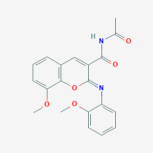 molecular formula C20H18N2O5 B2889341 (2Z)-N-乙酰基-8-甲氧基-2-[(2-甲氧基苯基)亚氨基]-2H-色烯-3-甲酰胺 CAS No. 389075-38-1