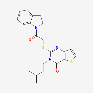 molecular formula C21H23N3O2S2 B2889345 2-{[2-(2,3-dihydro-1H-indol-1-yl)-2-oxoethyl]sulfanyl}-3-(3-methylbutyl)thieno[3,2-d]pyrimidin-4(3H)-one CAS No. 1252896-04-0