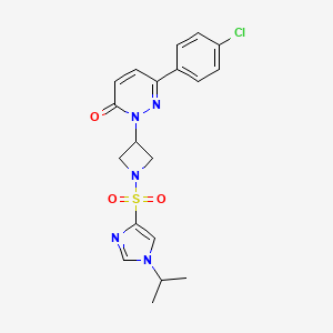 molecular formula C19H20ClN5O3S B2889351 6-(4-Chlorophenyl)-2-[1-(1-propan-2-ylimidazol-4-yl)sulfonylazetidin-3-yl]pyridazin-3-one CAS No. 2380190-33-8