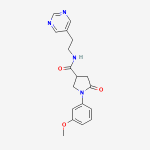 molecular formula C18H20N4O3 B2889362 1-(3-methoxyphenyl)-5-oxo-N-(2-(pyrimidin-5-yl)ethyl)pyrrolidine-3-carboxamide CAS No. 2034482-06-7