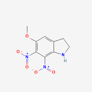 molecular formula C9H9N3O5 B2889368 5-Methoxy-6,7-dinitro-indoline CAS No. 2306278-16-8