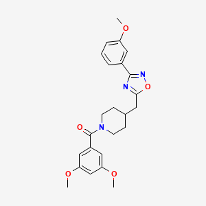 molecular formula C24H27N3O5 B2889369 1-(3,5-Dimethoxybenzoyl)-4-{[3-(3-methoxyphenyl)-1,2,4-oxadiazol-5-yl]methyl}piperidine CAS No. 1775467-68-9