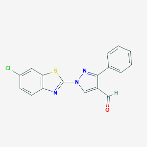 molecular formula C17H10ClN3OS B288937 1-(6-chloro-1,3-benzothiazol-2-yl)-3-phenyl-1H-pyrazole-4-carbaldehyde 