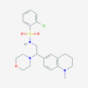 molecular formula C22H28ClN3O3S B2889373 2-chloro-N-(2-(1-methyl-1,2,3,4-tetrahydroquinolin-6-yl)-2-morpholinoethyl)benzenesulfonamide CAS No. 946346-77-6