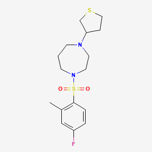 molecular formula C16H23FN2O2S2 B2889378 1-((4-Fluoro-2-methylphenyl)sulfonyl)-4-(tetrahydrothiophen-3-yl)-1,4-diazepane CAS No. 2310098-64-5