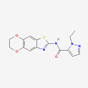 molecular formula C15H14N4O3S B2889396 N-(6,7-dihydro-[1,4]dioxino[2',3':4,5]benzo[1,2-d]thiazol-2-yl)-1-ethyl-1H-pyrazole-5-carboxamide CAS No. 1170792-28-5