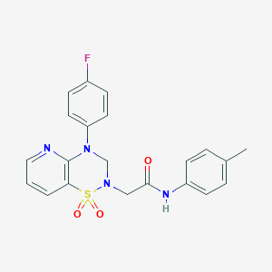 molecular formula C21H19FN4O3S B2889398 2-(4-(4-fluorophenyl)-1,1-dioxido-3,4-dihydro-2H-pyrido[2,3-e][1,2,4]thiadiazin-2-yl)-N-(p-tolyl)acetamide CAS No. 1251680-27-9