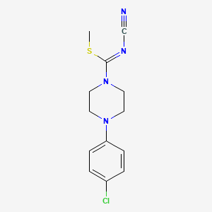 molecular formula C13H15ClN4S B2889402 methyl 4-(4-chlorophenyl)-N-cyanotetrahydro-1(2H)-pyrazinecarbimidothioate CAS No. 1164476-15-6