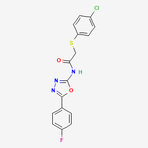 molecular formula C16H11ClFN3O2S B2889420 2-(4-氯苯基)硫代-N-[5-(4-氟苯基)-1,3,4-恶二唑-2-基]乙酰胺 CAS No. 896018-60-3