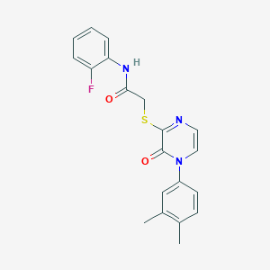 molecular formula C20H18FN3O2S B2889458 2-[4-(3,4-dimethylphenyl)-3-oxopyrazin-2-yl]sulfanyl-N-(2-fluorophenyl)acetamide CAS No. 941929-50-6