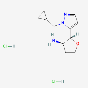 molecular formula C11H19Cl2N3O B2889464 rac-(2R,3R)-2-[1-(环丙基甲基)-1H-吡唑-5-基]氧杂环-3-胺二盐酸盐，反式 CAS No. 1969288-67-2