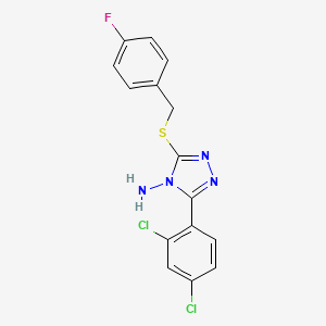 molecular formula C15H11Cl2FN4S B2889508 3-(2,4-Dichlorophenyl)-5-((4-fluorobenzyl)thio)-4H-1,2,4-triazol-4-ylamine CAS No. 577761-06-9