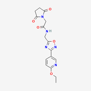 molecular formula C16H17N5O5 B2889562 2-(2,5-dioxopyrrolidin-1-yl)-N-((3-(6-ethoxypyridin-3-yl)-1,2,4-oxadiazol-5-yl)methyl)acetamide CAS No. 2034288-59-8