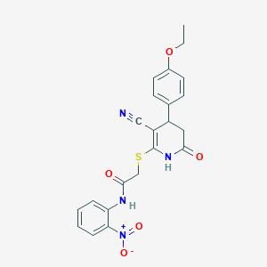 molecular formula C22H20N4O5S B2889567 2-{[3-cyano-4-(4-ethoxyphenyl)-6-oxo-1,4,5,6-tetrahydropyridin-2-yl]sulfanyl}-N-(2-nitrophenyl)acetamide CAS No. 683794-26-5