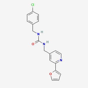 molecular formula C18H16ClN3O2 B2889568 1-(4-Chlorobenzyl)-3-((2-(furan-2-yl)pyridin-4-yl)methyl)urea CAS No. 2034549-24-9