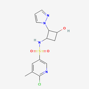 molecular formula C13H15ClN4O3S B2889573 6-Chloro-N-(3-hydroxy-2-pyrazol-1-ylcyclobutyl)-5-methylpyridine-3-sulfonamide CAS No. 2224370-82-3