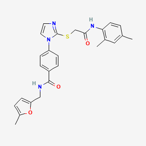 molecular formula C26H26N4O3S B2889584 4-(2-((2-((2,4-dimethylphenyl)amino)-2-oxoethyl)thio)-1H-imidazol-1-yl)-N-((5-methylfuran-2-yl)methyl)benzamide CAS No. 1207000-21-2