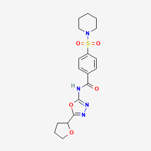 molecular formula C18H22N4O5S B2889590 4-(piperidin-1-ylsulfonyl)-N-(5-(tetrahydrofuran-2-yl)-1,3,4-oxadiazol-2-yl)benzamide CAS No. 921860-32-4