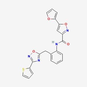 molecular formula C21H14N4O4S B2889596 5-(呋喃-2-基)-N-(2-((3-(噻吩-2-基)-1,2,4-恶二唑-5-基)甲基)苯基)异恶唑-3-甲酰胺 CAS No. 1705130-41-1