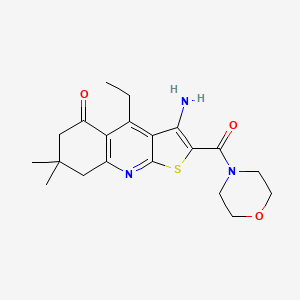 molecular formula C20H25N3O3S B2889609 3-Amino-4-ethyl-7,7-dimethyl-2-(morpholine-4-carbonyl)-6,8-dihydrothieno[2,3-b]quinolin-5-one CAS No. 690959-97-8