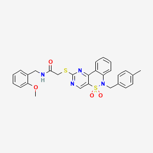 molecular formula C28H26N4O4S2 B2889612 N-(2-methoxybenzyl)-2-((6-(4-methylbenzyl)-5,5-dioxido-6H-benzo[c]pyrimido[4,5-e][1,2]thiazin-2-yl)thio)acetamide CAS No. 959522-19-1