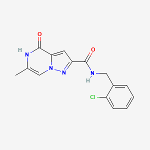 molecular formula C15H13ClN4O2 B2889621 N-(2-chlorobenzyl)-6-methyl-4-oxo-4,5-dihydropyrazolo[1,5-a]pyrazine-2-carboxamide CAS No. 1775348-38-3