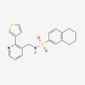 molecular formula C20H20N2O2S2 B2889646 N-((2-(thiophen-3-yl)pyridin-3-yl)methyl)-5,6,7,8-tetrahydronaphthalene-2-sulfonamide CAS No. 2034435-17-9