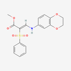 molecular formula C18H17NO6S B2889650 methyl (2Z)-3-(2,3-dihydro-1,4-benzodioxin-6-ylamino)-2-(phenylsulfonyl)acrylate CAS No. 1327176-74-8