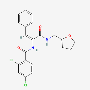 2,4-dichloro-N-[(E)-3-oxo-3-(oxolan-2-ylmethylamino)-1-phenylprop-1-en-2-yl]benzamide