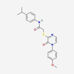 molecular formula C22H23N3O3S B2889656 2-[4-(4-甲氧基苯基)-3-氧代吡嗪-2-基]硫代基-N-(4-丙-2-基苯基)乙酰胺 CAS No. 895111-99-6