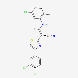 molecular formula C19H12Cl3N3S B2889661 (E)-3-((5-chloro-2-methylphenyl)amino)-2-(4-(3,4-dichlorophenyl)thiazol-2-yl)acrylonitrile CAS No. 683257-89-8