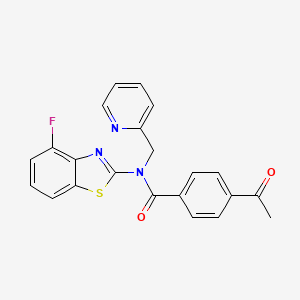 molecular formula C22H16FN3O2S B2889668 4-acetyl-N-(4-fluorobenzo[d]thiazol-2-yl)-N-(pyridin-2-ylmethyl)benzamide CAS No. 942002-87-1