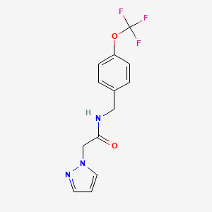 molecular formula C13H12F3N3O2 B2889693 2-(1H-pyrazol-1-yl)-N-(4-(trifluoromethoxy)benzyl)acetamide CAS No. 1235317-37-9