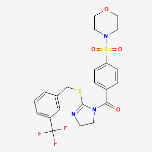 molecular formula C22H22F3N3O4S2 B2889709 (4-(morpholinosulfonyl)phenyl)(2-((3-(trifluoromethyl)benzyl)thio)-4,5-dihydro-1H-imidazol-1-yl)methanone CAS No. 851805-86-2
