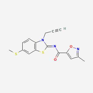molecular formula C16H13N3O2S2 B2889710 (E)-3-甲基-N-(6-(甲硫基)-3-(丙-2-炔-1-基)苯并[d]噻唑-2(3H)-亚甲基)异恶唑-5-甲酰胺 CAS No. 953145-54-5