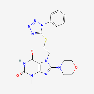 molecular formula C19H21N9O3S B2889711 3-Methyl-8-morpholin-4-yl-7-[2-(1-phenyltetrazol-5-yl)sulfanylethyl]purine-2,6-dione CAS No. 674329-51-2