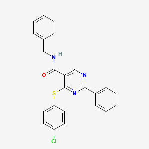 molecular formula C24H18ClN3OS B2889714 N-benzyl-4-[(4-chlorophenyl)sulfanyl]-2-phenyl-5-pyrimidinecarboxamide CAS No. 477859-41-9
