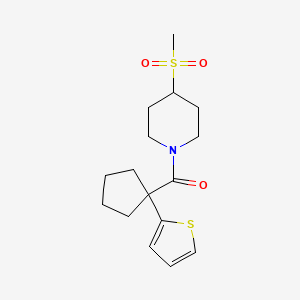 molecular formula C16H23NO3S2 B2889721 (4-(Methylsulfonyl)piperidin-1-yl)(1-(thiophen-2-yl)cyclopentyl)methanone CAS No. 1448124-89-7