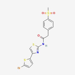molecular formula C16H13BrN2O3S3 B2889733 N-(4-(5-溴噻吩-2-基)噻唑-2-基)-2-(4-(甲磺酰基)苯基)乙酰胺 CAS No. 941883-51-8