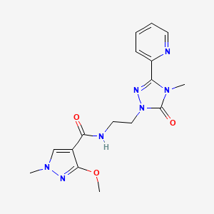 molecular formula C16H19N7O3 B2889739 3-methoxy-1-methyl-N-(2-(4-methyl-5-oxo-3-(pyridin-2-yl)-4,5-dihydro-1H-1,2,4-triazol-1-yl)ethyl)-1H-pyrazole-4-carboxamide CAS No. 1396685-97-4