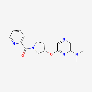 molecular formula C16H19N5O2 B2889745 (3-((6-(二甲氨基)吡嗪-2-基)氧代)吡咯烷-1-基)(吡啶-2-基)甲苯酮 CAS No. 2034334-85-3