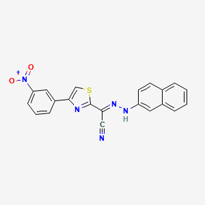 molecular formula C21H13N5O2S B2889751 (2E)-N-(naphthalen-2-ylamino)-4-(3-nitrophenyl)-1,3-thiazole-2-carboximidoyl cyanide CAS No. 477288-30-5