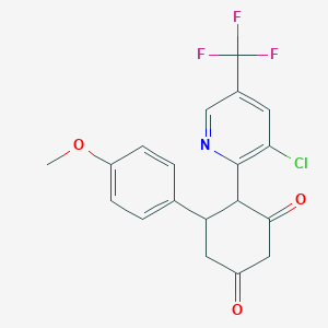 molecular formula C19H15ClF3NO3 B2889752 4-[3-Chloro-5-(trifluoromethyl)-2-pyridinyl]-5-(4-methoxyphenyl)-1,3-cyclohexanedione CAS No. 439110-56-2