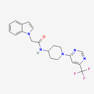molecular formula C20H20F3N5O B2889766 2-(1H-indol-1-yl)-N-(1-(6-(trifluoromethyl)pyrimidin-4-yl)piperidin-4-yl)acetamide CAS No. 2034347-82-3