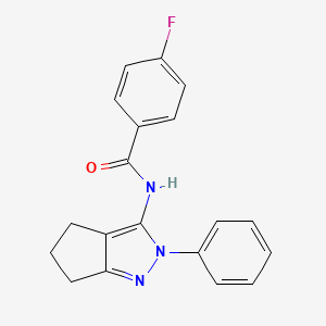 molecular formula C19H16FN3O B2889767 4-fluoro-N-{2-phenyl-2H,4H,5H,6H-cyclopenta[c]pyrazol-3-yl}benzamide CAS No. 1043140-85-7