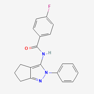 molecular formula C19H16FN3O B2889767 4-氟-N-{2-苯基-2H,4H,5H,6H-环戊[c]吡唑-3-基}苯甲酰胺 CAS No. 1043140-85-7