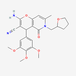 molecular formula C24H27N3O6 B2889769 2-氨基-7-甲基-5-氧代-6-((四氢呋喃-2-基)甲基)-4-(3,4,5-三甲氧基苯基)-5,6-二氢-4H-吡喃并[3,2-c]吡啶-3-腈 CAS No. 758702-61-3