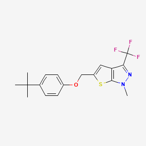 molecular formula C18H19F3N2OS B2889784 4-(tert-butyl)phenyl [1-methyl-3-(trifluoromethyl)-1H-thieno[2,3-c]pyrazol-5-yl]methyl ether CAS No. 478031-77-5