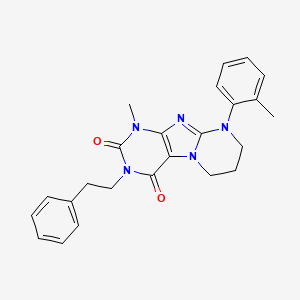 molecular formula C24H25N5O2 B2889816 1-甲基-3-苯乙基-9-(邻甲苯基)-6,7,8,9-四氢嘧啶并[2,1-f]嘌呤-2,4(1H,3H)-二酮 CAS No. 877617-13-5