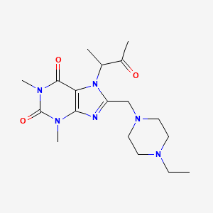 molecular formula C18H28N6O3 B2889818 8-[(4-Ethylpiperazin-1-yl)methyl]-1,3-dimethyl-7-(3-oxobutan-2-yl)purine-2,6-dione CAS No. 573948-87-5